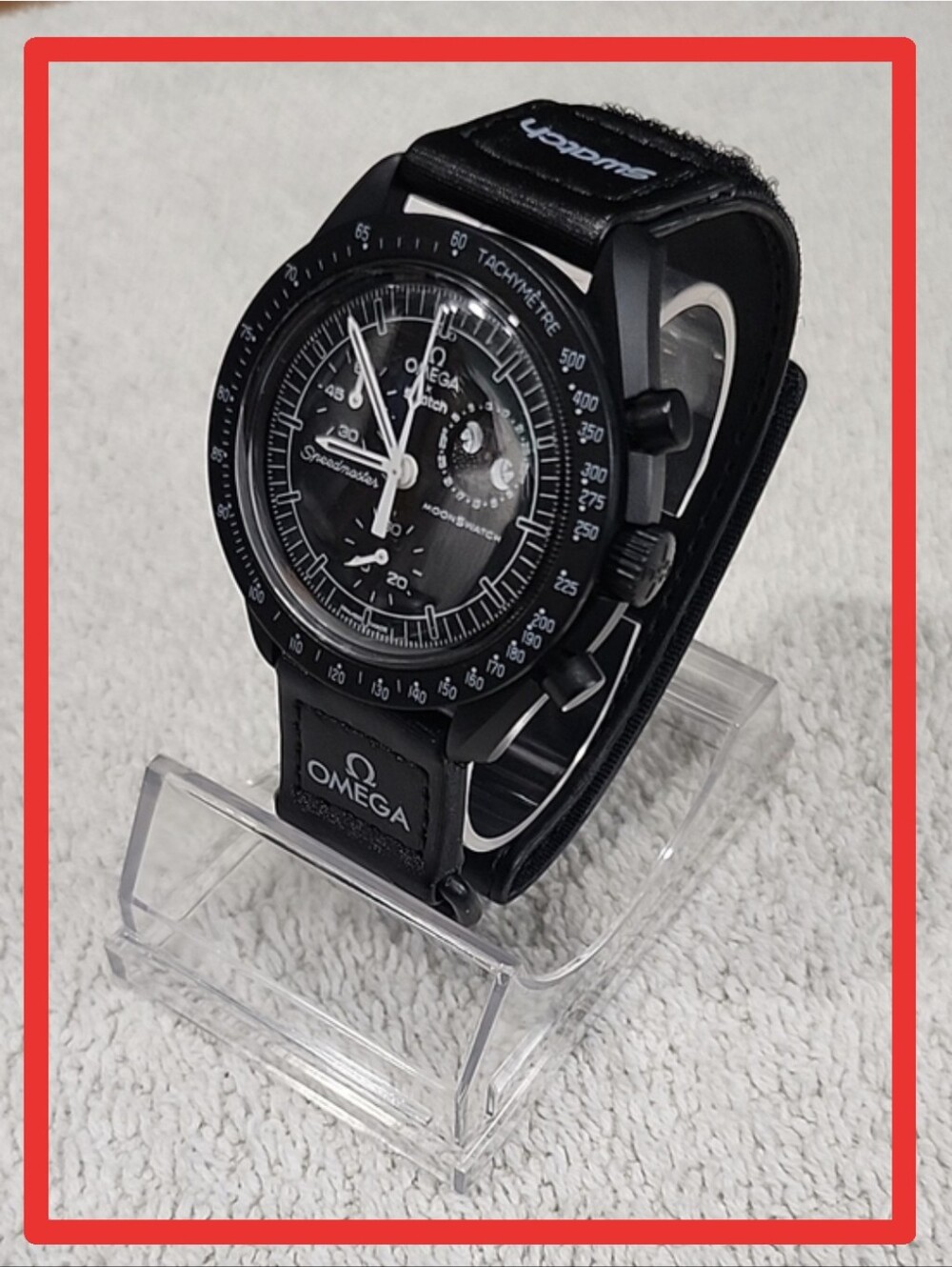 42mm Quartz Plastic Black Dog Moon Chronograph Hook And Loop Strap